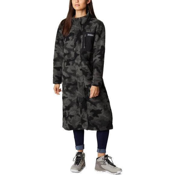 Columbia Panorama Camo Print Fleece Long Midi Coat - Gray/Black, Small - Picture 1 of 8